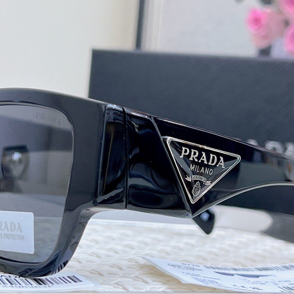 Prada Black Glossy Rectangular Sunglasses - image 4
